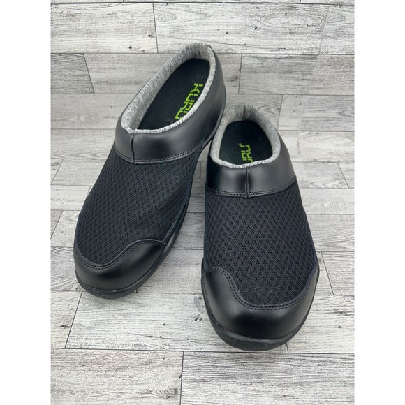 Kuru Black Leather Mesh Slip On Loafers Comfort Shoes Mens Size 11 - Picture 1 of 11